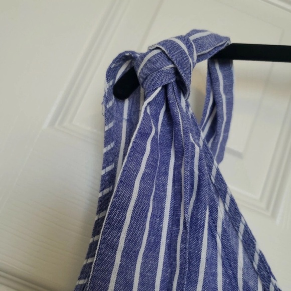 Who What Wear Blue and White Tie straps Peplum Tank Top - Picture 6 of 7